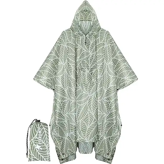 PTEROMY Hooded Rain Poncho for Adult with Pocket - 1
